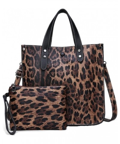 Women Handbags and Purse Animal-print Leather Shoulder Bag Satchel Handbag Ladies Tote Bag for Work 2Pcs Set Brown $15.11 Hob...