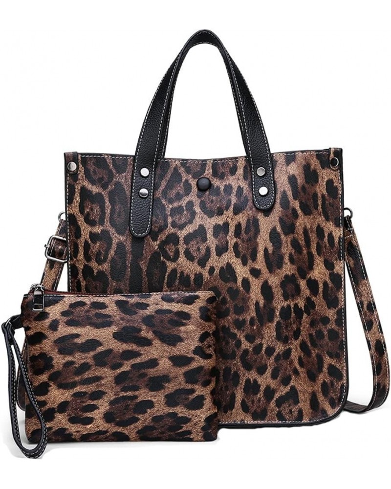 Women Handbags and Purse Animal-print Leather Shoulder Bag Satchel Handbag Ladies Tote Bag for Work 2Pcs Set Brown $15.11 Hob...