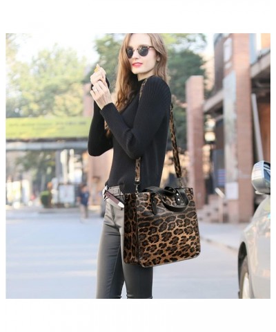 Women Handbags and Purse Animal-print Leather Shoulder Bag Satchel Handbag Ladies Tote Bag for Work 2Pcs Set Brown $15.11 Hob...