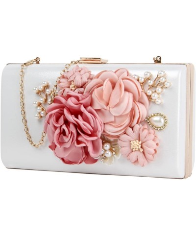 Womens Elegant Flowers Evening Bags Wedding Clutch Purse Floral Bride Wedding Clutch Shoulder Handbags White $27.04 Evening Bags