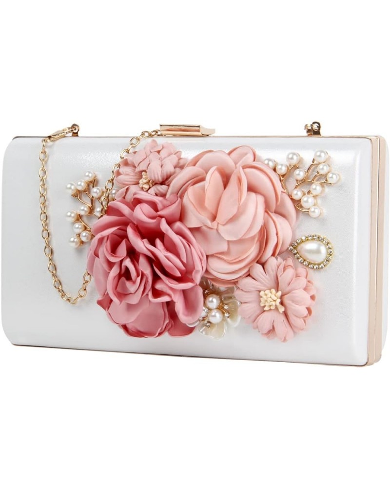 Womens Elegant Flowers Evening Bags Wedding Clutch Purse Floral Bride Wedding Clutch Shoulder Handbags White $27.04 Evening Bags