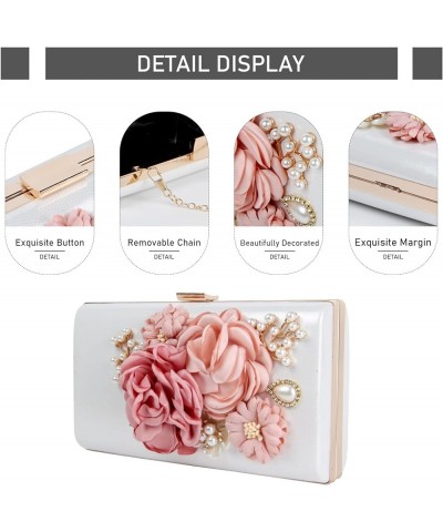 Womens Elegant Flowers Evening Bags Wedding Clutch Purse Floral Bride Wedding Clutch Shoulder Handbags White $27.04 Evening Bags