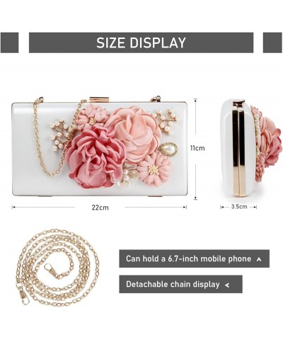 Womens Elegant Flowers Evening Bags Wedding Clutch Purse Floral Bride Wedding Clutch Shoulder Handbags White $27.04 Evening Bags