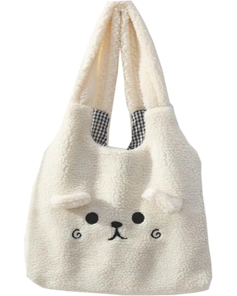 Cute Bear Shoulder Bag Soft Plush Hobo Tote Handbag for Women Girls Purse Shopping Bag Beiger(dimples Bear) $13.70 Totes