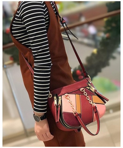 Women Purse and Handbags Fashion Colorful Tote PU Stiching Top Handle Satchel Shoulder Bag Red $23.77 Totes