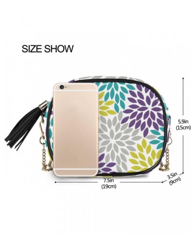 Small Crossbody Bag Abstract Colored Floral Womens Shoulder Chain Bag PU Leather Small Purse With Tassel $9.84 Shoulder Bags