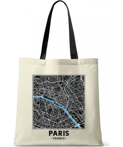 Paris, France, City Map Natural Cotton Tote Shopper Bag High Contrast With Black Handles $14.49 Totes