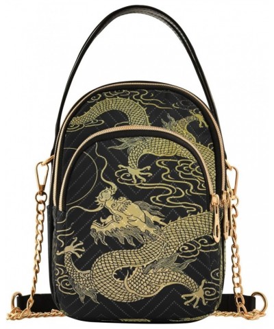 Gold Dragon Japanese Small Chain Crossbody Travel Bag Handbag Cell Phone Purse for Women $10.78 Crossbody Bags