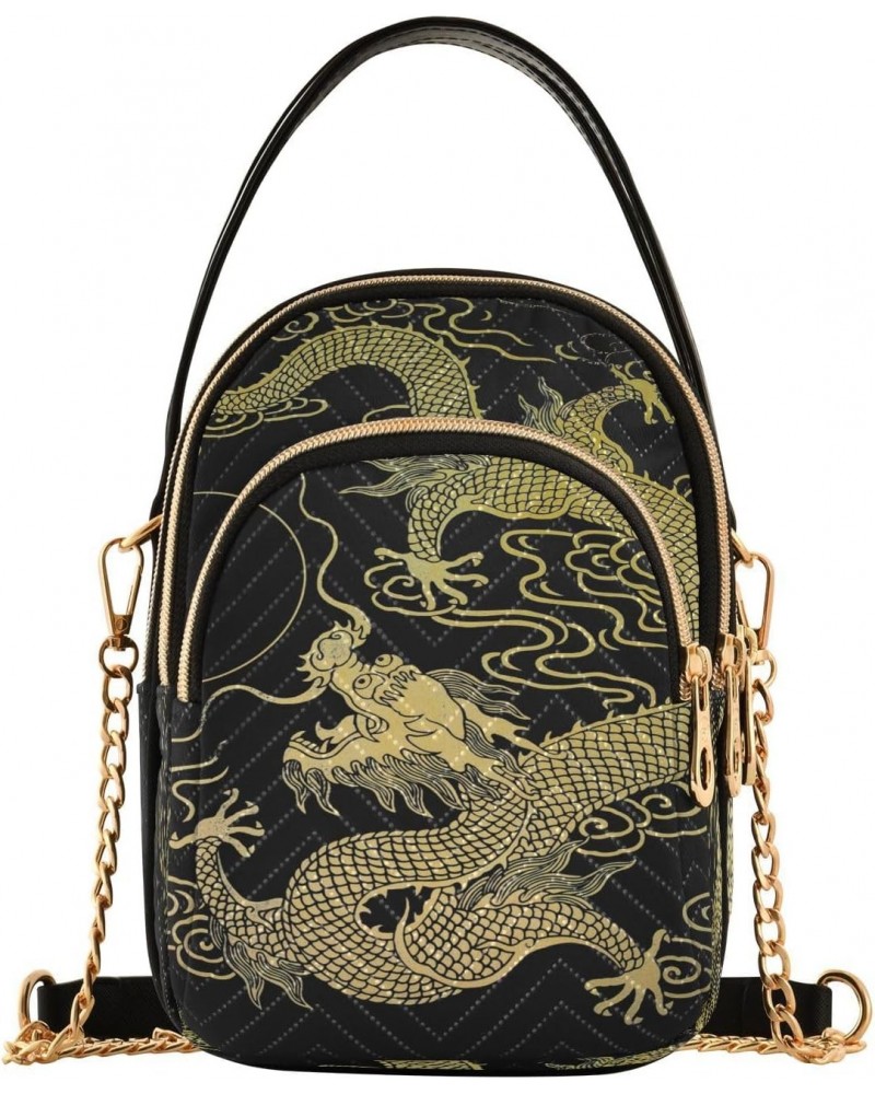 Gold Dragon Japanese Small Chain Crossbody Travel Bag Handbag Cell Phone Purse for Women $10.78 Crossbody Bags