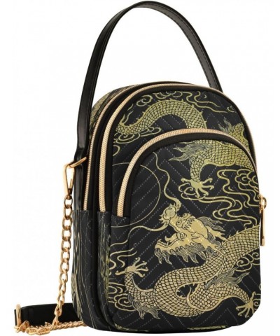 Gold Dragon Japanese Small Chain Crossbody Travel Bag Handbag Cell Phone Purse for Women $10.78 Crossbody Bags