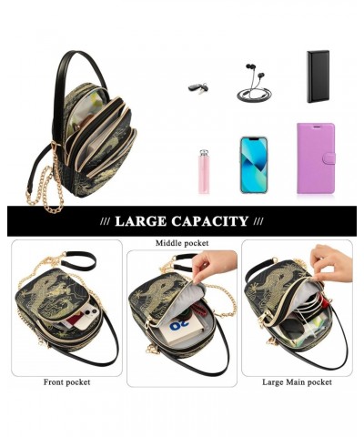 Gold Dragon Japanese Small Chain Crossbody Travel Bag Handbag Cell Phone Purse for Women $10.78 Crossbody Bags