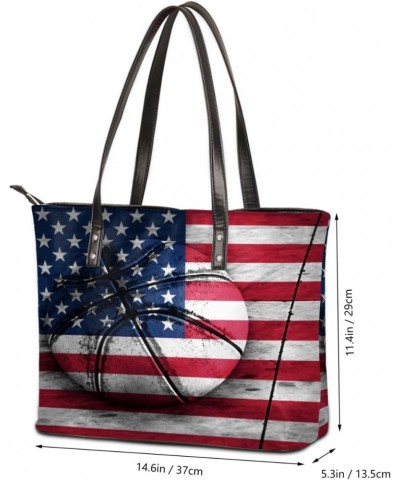 Basketball America Flag Tote Bag Women Shoulder Handbags PU Leather Everyday Bag with External Pocket Large Capacity Aestheti...