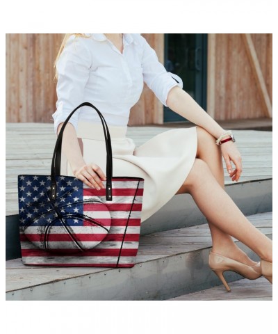 Basketball America Flag Tote Bag Women Shoulder Handbags PU Leather Everyday Bag with External Pocket Large Capacity Aestheti...