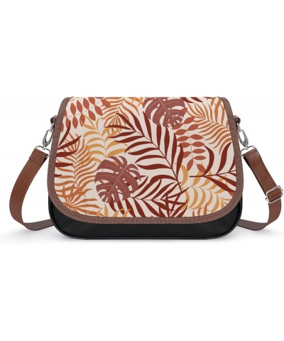 Tropical Palm Leaf Women's Crossbody Bag PU Messenger Bag Shoulder Handbag Pocket Purse for Travel Office $19.68 Shoulder Bags