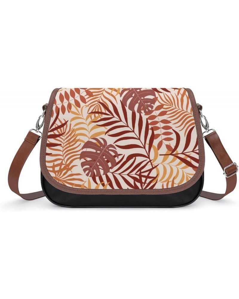 Tropical Palm Leaf Women's Crossbody Bag PU Messenger Bag Shoulder Handbag Pocket Purse for Travel Office $19.68 Shoulder Bags