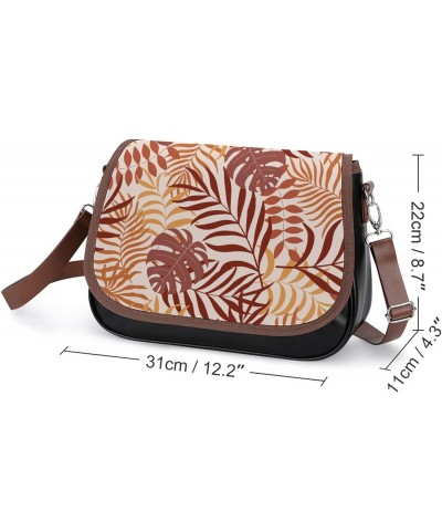 Tropical Palm Leaf Women's Crossbody Bag PU Messenger Bag Shoulder Handbag Pocket Purse for Travel Office $19.68 Shoulder Bags