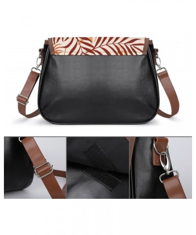 Tropical Palm Leaf Women's Crossbody Bag PU Messenger Bag Shoulder Handbag Pocket Purse for Travel Office $19.68 Shoulder Bags