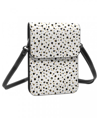 Bright Gold Black dots White Crossbody Cell Phone Purse for Womens Lightweight Small Soft Leather Fashion Travel Wallet with ...