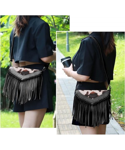 Women PU Leather Hobo Fringe Tassel Cross Body Bag Vintage Shoulder Handbag for Girls Multicoloured $20.31 Totes