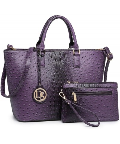 Two Tone Purses and Handbags for Women Tote Bags with Matching Wallet and Shoulder Strap Ostrich Purple $20.25 Totes