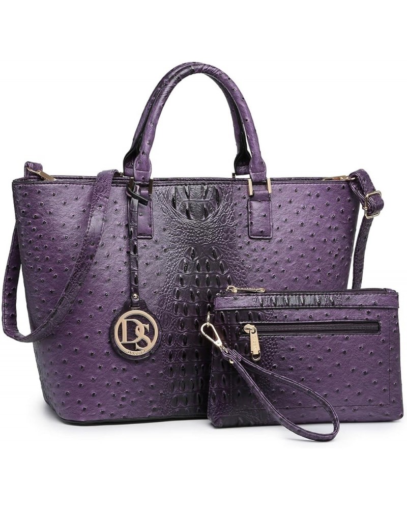 Two Tone Purses and Handbags for Women Tote Bags with Matching Wallet and Shoulder Strap Ostrich Purple $20.25 Totes