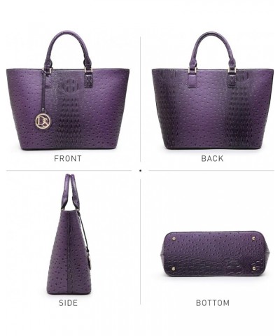 Two Tone Purses and Handbags for Women Tote Bags with Matching Wallet and Shoulder Strap Ostrich Purple $20.25 Totes