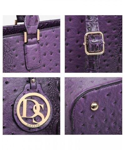 Two Tone Purses and Handbags for Women Tote Bags with Matching Wallet and Shoulder Strap Ostrich Purple $20.25 Totes