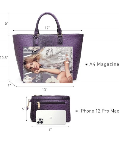 Two Tone Purses and Handbags for Women Tote Bags with Matching Wallet and Shoulder Strap Ostrich Purple $20.25 Totes