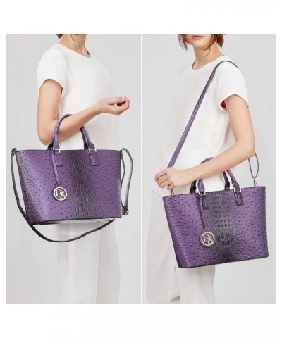 Two Tone Purses and Handbags for Women Tote Bags with Matching Wallet and Shoulder Strap Ostrich Purple $20.25 Totes