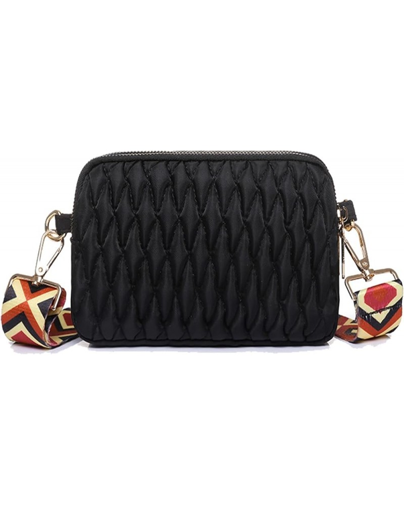 Small Nylon Crossbody Bag for Women lattice Shoulder Handbag Small Phone Purse Satchel Bag Wide Strap Black $14.79 Totes