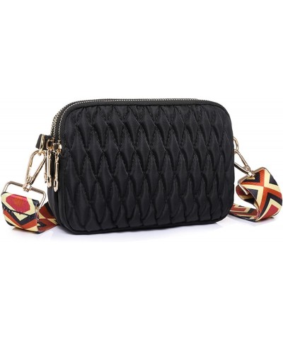 Small Nylon Crossbody Bag for Women lattice Shoulder Handbag Small Phone Purse Satchel Bag Wide Strap Black $14.79 Totes