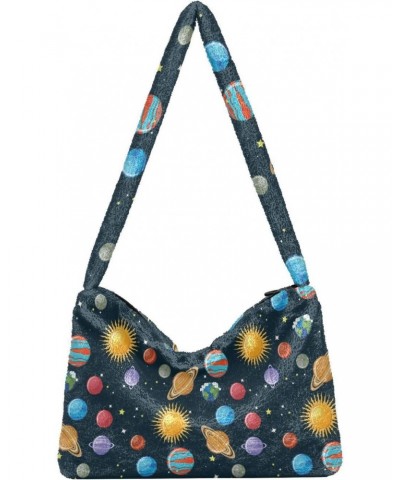 Solar System Planets Space Shoulder Tote Bags for Women Furry Crossbody bag Hobo Handbag Purses for Work College Travel $8.40...