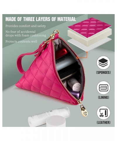 Leather Quilted Triangle Wristlet Clutch Purse Handbag - Pyramid Evening Cocktail Wallet Tassel Charm Dark-pink $10.07 Wristlets