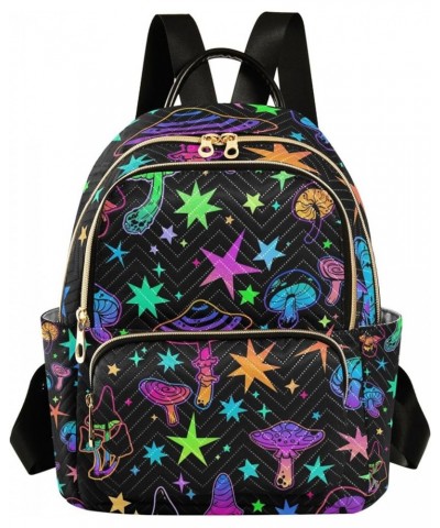 Mushrooms and Stars Colorful Backpack for Women, Anti Theft Backpack Lightweight Small Travel Backpack Shoulder Bag for Work ...