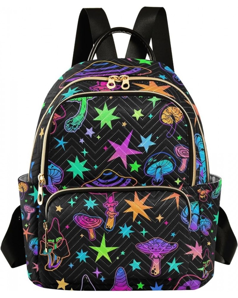 Mushrooms and Stars Colorful Backpack for Women, Anti Theft Backpack Lightweight Small Travel Backpack Shoulder Bag for Work ...