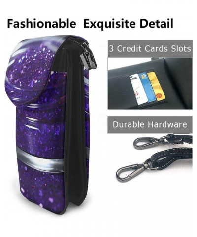 women Small Cell Phone Purse Beautiful Purple Glitter picture Soft, durable and waterproof PU leather Convenient for daily us...