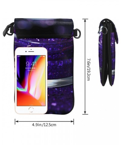 women Small Cell Phone Purse Beautiful Purple Glitter picture Soft, durable and waterproof PU leather Convenient for daily us...