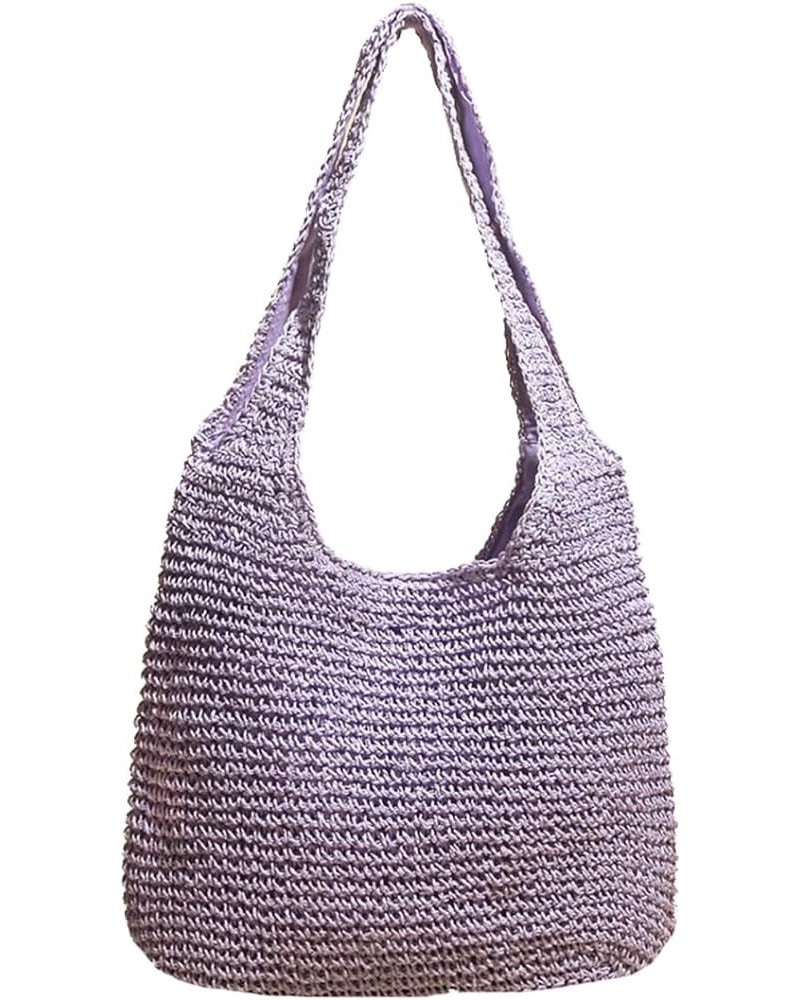 Women's Straw Bag Woven Bag Rattan Shoulder Bag Beach Bag Top-Handle Handbags With Candy Color Purple $19.57 Shoulder Bags