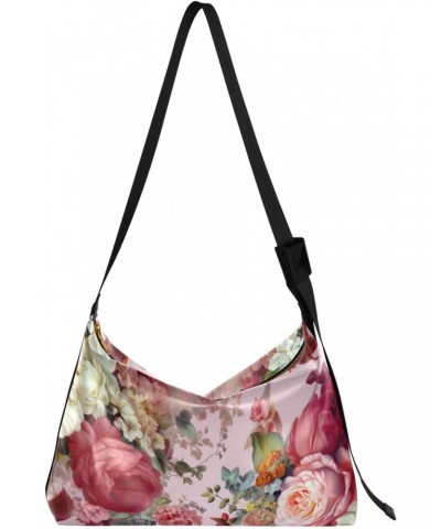 Pink Red Flowers Roses Tote Bag for Women Large Hobo Bags Cross Body Bag Casual Tote with Adjustable Strap for School $16.82 ...