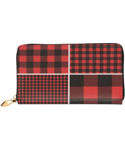 Long Handbag Purse Wristlet Bag Card Holder Wallet-Red Buffalo Check Plaid Leather Wallet For Women Men, One Size $17.25 Wris...