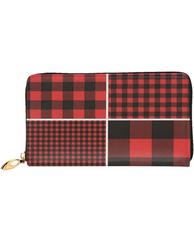 Long Handbag Purse Wristlet Bag Card Holder Wallet-Red Buffalo Check Plaid Leather Wallet For Women Men, One Size $17.25 Wris...