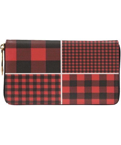 Long Handbag Purse Wristlet Bag Card Holder Wallet-Red Buffalo Check Plaid Leather Wallet For Women Men, One Size $17.25 Wris...