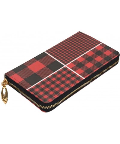 Long Handbag Purse Wristlet Bag Card Holder Wallet-Red Buffalo Check Plaid Leather Wallet For Women Men, One Size $17.25 Wris...