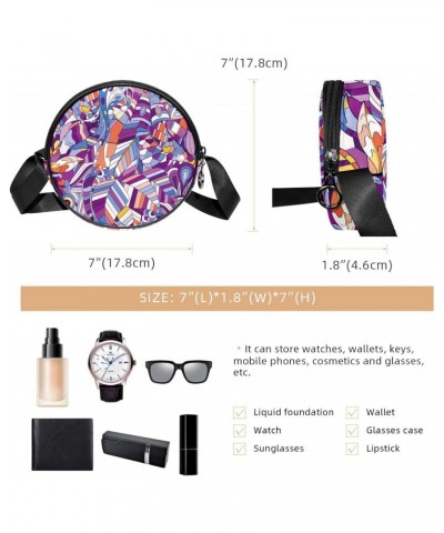 Abstract Pattern Crossbody Bag for Women Teen Girls Round Canvas Shoulder Bag Purse Tote Handbag Bag $9.66 Totes