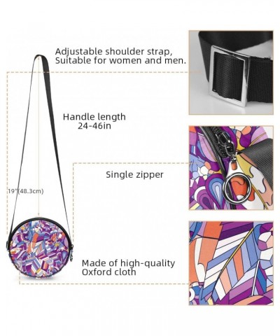 Abstract Pattern Crossbody Bag for Women Teen Girls Round Canvas Shoulder Bag Purse Tote Handbag Bag $9.66 Totes