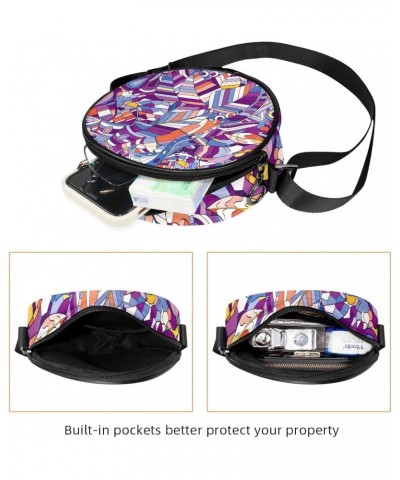 Abstract Pattern Crossbody Bag for Women Teen Girls Round Canvas Shoulder Bag Purse Tote Handbag Bag $9.66 Totes