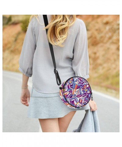 Abstract Pattern Crossbody Bag for Women Teen Girls Round Canvas Shoulder Bag Purse Tote Handbag Bag $9.66 Totes