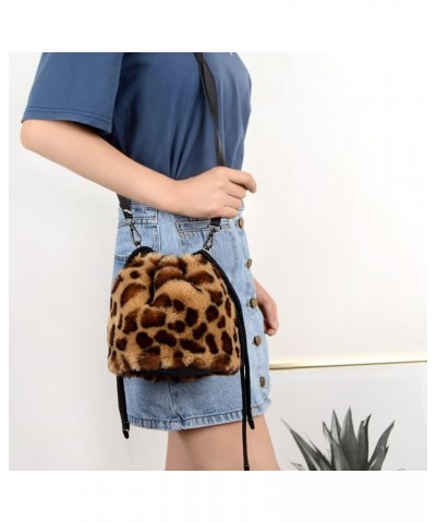 Women Faux Fur Crossbody Shoulder Bag Furry Plush Handbag Leopard Clutch Purse Fashion Gift White $28.00 Shoulder Bags