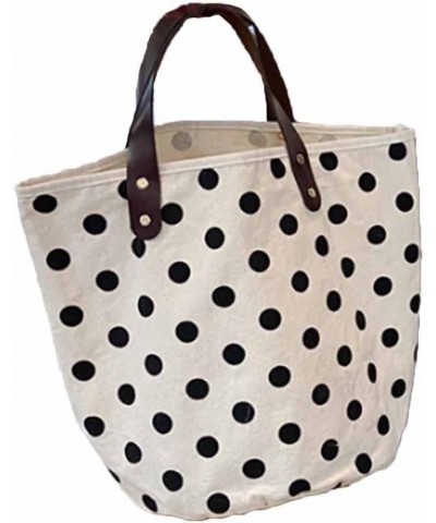 Women Retro Polka Dot Tote Bag Smiley Bucket Bags Canvas Handbag Purse-Smiley S Dots L $22.04 Totes