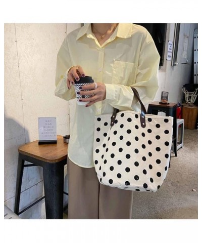 Women Retro Polka Dot Tote Bag Smiley Bucket Bags Canvas Handbag Purse-Smiley S Dots L $22.04 Totes